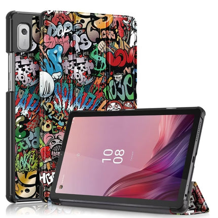 3-folding Magnetic Buckle Coloured Drawing Leather Smart Tablet Case, For Lenovo Tab M9 TB-310FU