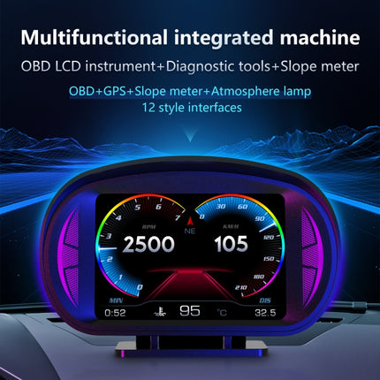 P2 3 inch Multi-function HD OBD LCD Instrument GPS Car Speed Slope Meter HUD Head-up Display