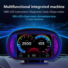 P2 3 inch Multi-function HD OBD LCD Instrument GPS Car Speed Slope Meter HUD Head-up Display, P2
