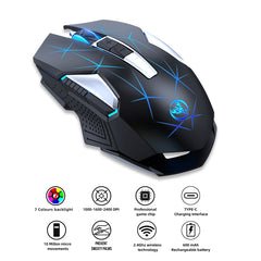 HXSJ T300 7 Keys 2400DPI 2.4G Colorful Luminous Wireless Mouse, T300 Black, T300 White