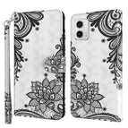 For Motorola Moto G73 / Diagonal Black Flower