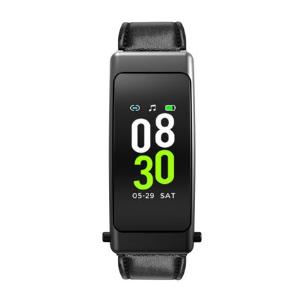 K50+ 0.96 inch Leather Band Earphone Detachable Life Waterproof Smart Watch Support Bluetooth Call, Leather Band (Black)