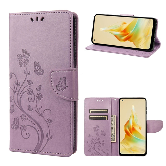Butterfly Flower Pattern Leather Phone Case, For OPPO Reno8 T 4G, For Xiaomi Redmi Note 12 5G Global / Poco X5 5G, For Xiaomi Redmi Note 12 Pro 5G Global