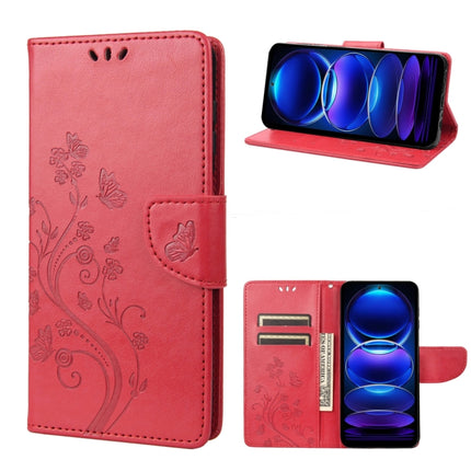 Butterfly Flower Pattern Leather Phone Case, For OPPO Reno8 T 4G, For Xiaomi Redmi Note 12 5G Global / Poco X5 5G, For Xiaomi Redmi Note 12 Pro 5G Global