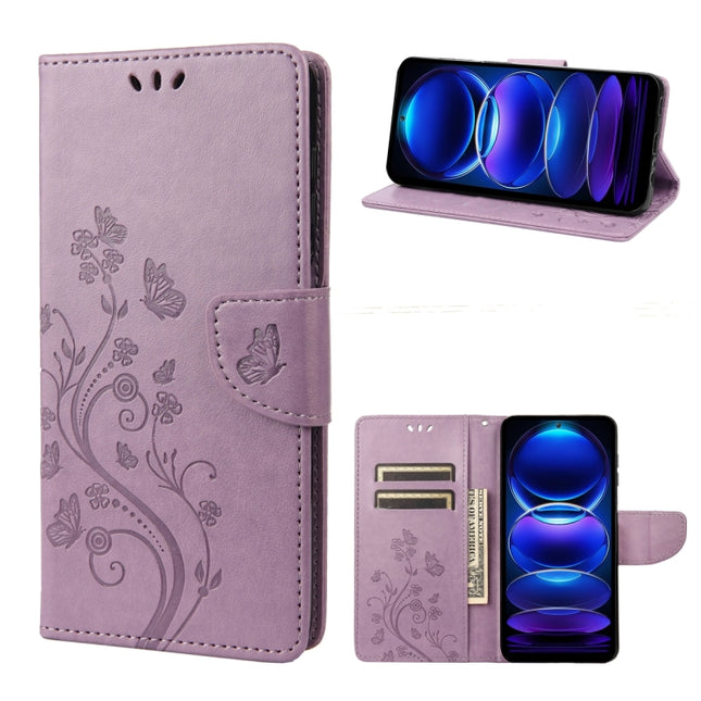 Butterfly Flower Pattern Leather Phone Case, For Xiaomi Redmi Note 12 Pro+ 5G Global