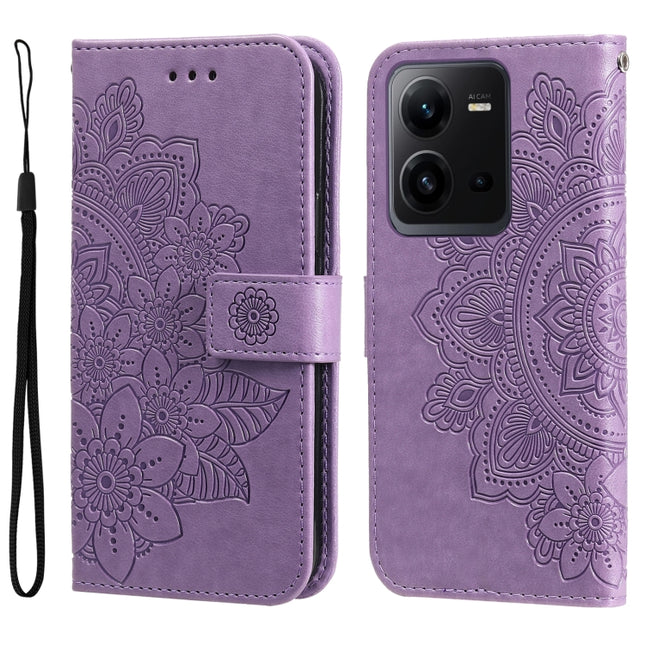 7-petal Flowers Embossing Leather Phone Case, For vivo V25 5G/V25e 4G, For vivo Y02 4G, For Xiaomi Redmi K60/K60 Pro, For Xiaomi Redmi 11A 4G/12C