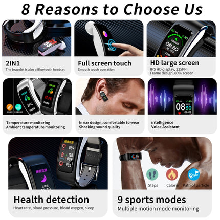 K60 1.08 inch Steel Band Earphone Detachable Life Waterproof Smart Watch Support Bluetooth Call