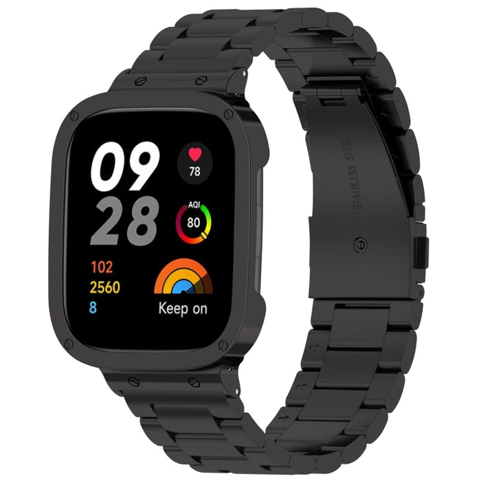 2 in 1 Three-bead Metal Watch Band with Watch Frame, For Xiaomi Redmi Watch 3 / Mi Watch Lite 3
