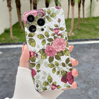 For iPhone 14 Pro Max / White Backgroud Pink Rose