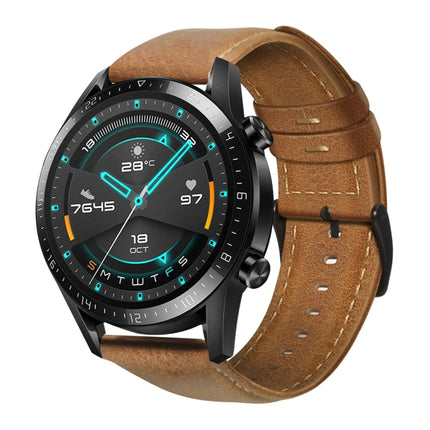 Oil Wax Genuine Leather Watch Band, For Fossil Men Gen 4 Explorist HR, For Fossil Hybrid Smartwatch HR, For Fossil Gen 5 Carlyle / Julianna / Garrett / Carlyle HR, For Huawei Watch GT 2 46mm, For Huawei Watch GT 2e, For Huawei Watch GT 42mm / 46mm