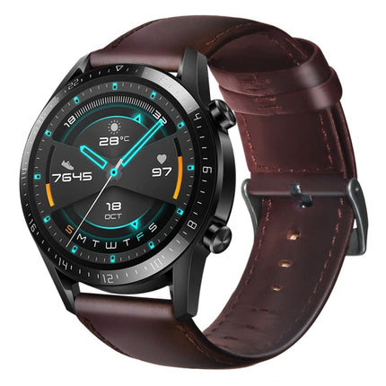 Oil Wax Genuine Leather Watch Band, For Fossil Men Gen 4 Explorist HR, For Fossil Hybrid Smartwatch HR, For Fossil Gen 5 Carlyle / Julianna / Garrett / Carlyle HR, For Huawei Watch GT 2 46mm, For Huawei Watch GT 2e, For Huawei Watch GT 42mm / 46mm