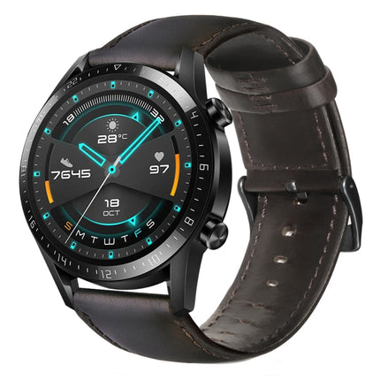 Oil Wax Genuine Leather Watch Band, For Fossil Men Gen 4 Explorist HR, For Fossil Hybrid Smartwatch HR, For Fossil Gen 5 Carlyle / Julianna / Garrett / Carlyle HR, For Huawei Watch GT 2 46mm, For Huawei Watch GT 2e, For Huawei Watch GT 42mm / 46mm