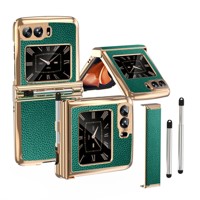 Foldable Electroplated Plain Leather Phone Case with Stylus, For Motorola Razr 2022