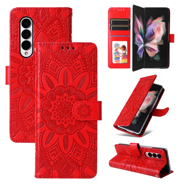 Embossed Sunflower Leather Phone Case, For Samsung Galaxy Z Fold3 5G, For Samsung Galaxy Z Fold4 5G, For Samsung Galaxy Z Flip3 5G, For Samsung Galaxy Z Flip4 5G