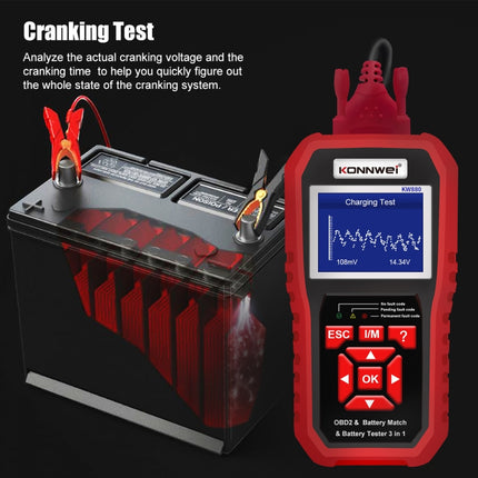 KONNWEI KW880 3 in 1 Car OBD2 Fault Diagnosis + Battery Tester + Battery Match Reset, BK880