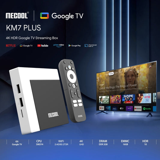 Decodificador de TV inteligente MECOOL KM7 Plus con Android 11, Amlogic S905Y4 de cuatro núcleos, 2 GB + 16 GB, tipo de enchufe: enchufe de la UE, enchufe de EE. UU., enchufe del Reino Unido, enchufe de la UE, enchufe de AU