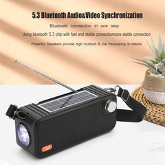 T&amp;G TG637 Tragbarer, solarbetriebener, kabelloser Bluetooth-Lautsprecher für den Außenbereich mit FM/Taschenlampe/TF-Kartensteckplatz, TG637