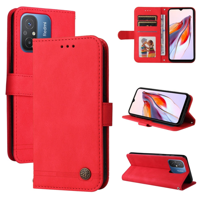 Skin Feel Life Tree Metal Button Leather Phone Case, For Xiaomi Redmi 11A 4G/12C