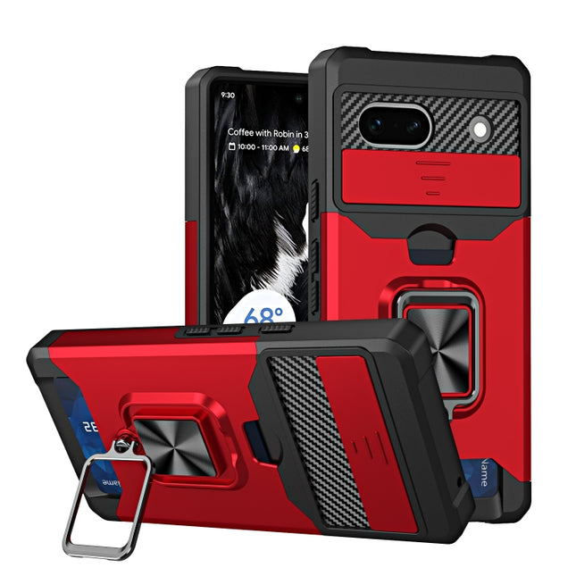 Camera Shield Card Slot Phone Case with Ring Holder, For Google Pixel 7a