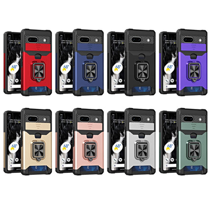 Camera Shield Card Slot Phone Case with Ring Holder, For Google Pixel 7a