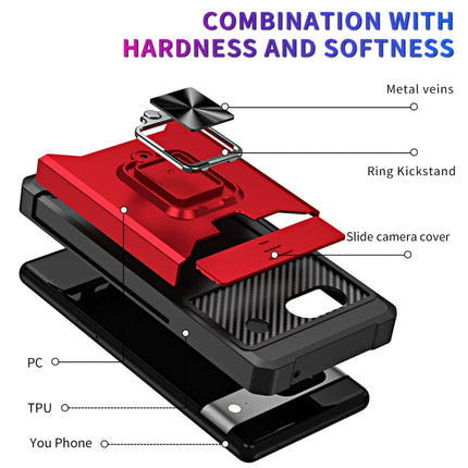 Camera Shield Card Slot Phone Case with Ring Holder, For Motorola Moto G Play 2023, For Google Pixel 7a, For Xiaomi Redmi Note 12 5G / Poco X5, For Xiaomi Redmi Note 12 Pro 5G
