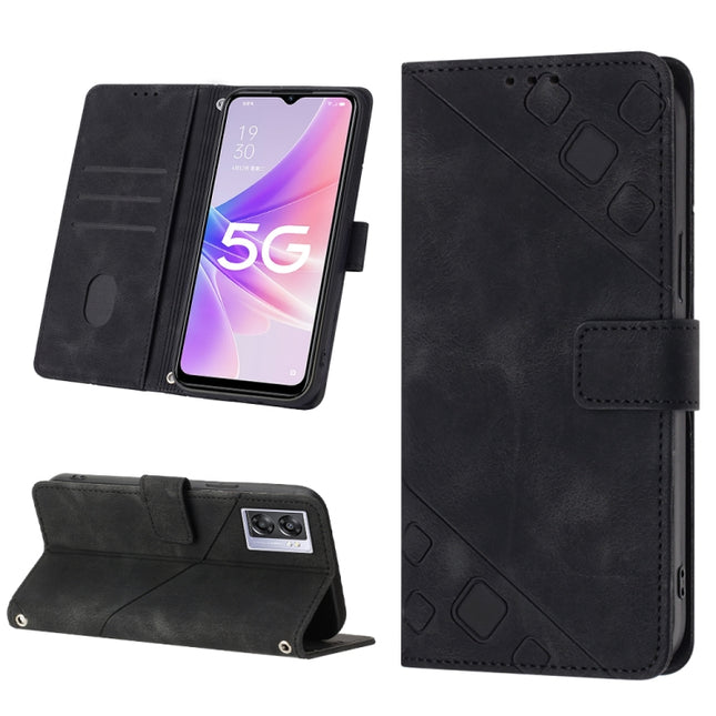 Skin-feel Embossed Leather Phone Case, For OPPO A57 5G 2022 / Realme V23 / Narzo 50 5G / A77 5G / K10 5G Global / A57 4G / V23i, For OPPO A57E 5G, For OPPO A58 5G, For OPPO A96 4G / A36 / A76 / Realme 9i