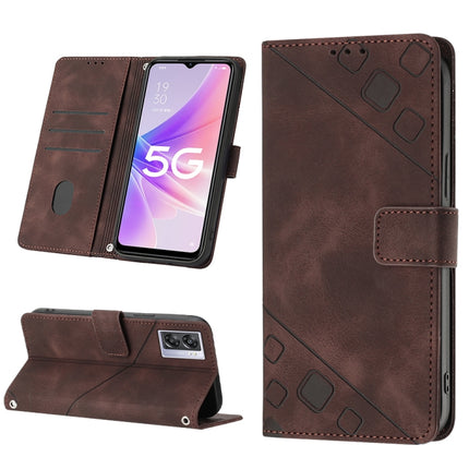 Skin-feel Embossed Leather Phone Case, For OPPO A57 5G 2022 / Realme V23 / Narzo 50 5G / A77 5G / K10 5G Global / A57 4G / V23i, For OPPO A57E 5G, For OPPO A58 5G, For OPPO A96 4G / A36 / A76 / Realme 9i