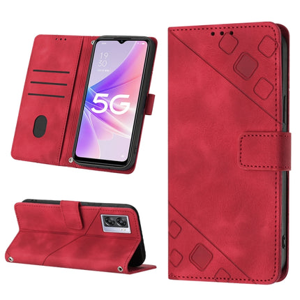 Skin-feel Embossed Leather Phone Case, For OPPO A57 5G 2022 / Realme V23 / Narzo 50 5G / A77 5G / K10 5G Global / A57 4G / V23i, For OPPO A57E 5G, For OPPO A58 5G, For OPPO A96 4G / A36 / A76 / Realme 9i