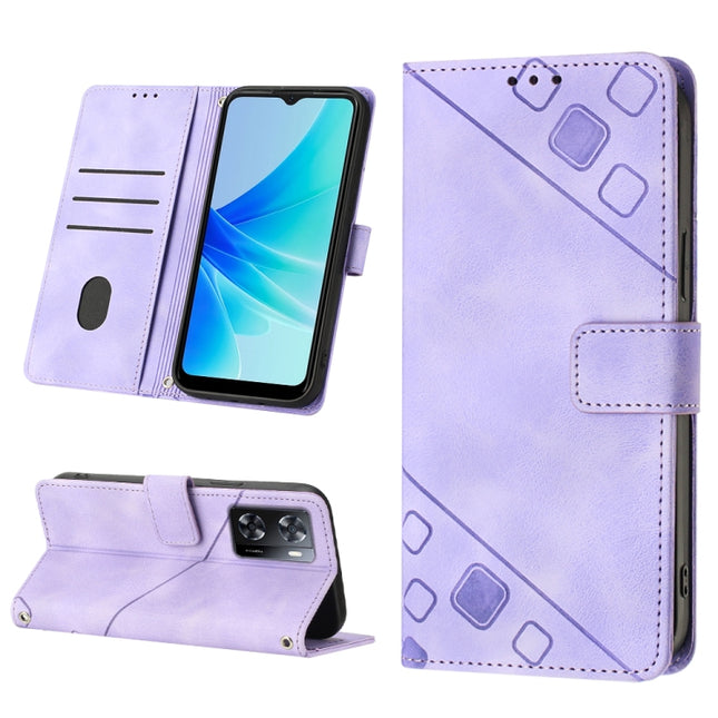 Skin-feel Embossed Leather Phone Case, For OPPO A57 5G 2022 / Realme V23 / Narzo 50 5G / A77 5G / K10 5G Global / A57 4G / V23i, For OPPO A57E 5G, For OPPO A58 5G, For OPPO A96 4G / A36 / A76 / Realme 9i
