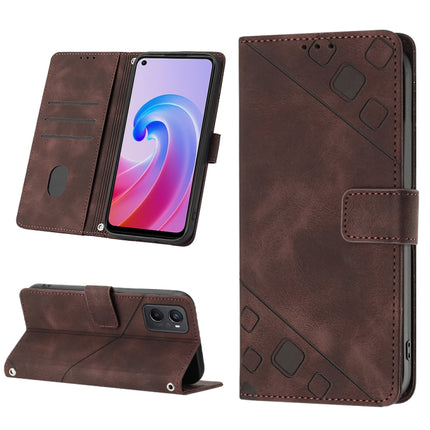 Skin-feel Embossed Leather Phone Case, For OPPO A57 5G 2022 / Realme V23 / Narzo 50 5G / A77 5G / K10 5G Global / A57 4G / V23i, For OPPO A57E 5G, For OPPO A58 5G, For OPPO A96 4G / A36 / A76 / Realme 9i