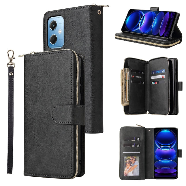 9 Card Slots Zipper Wallet Bag Leather Phone Case, For Samsung Galaxy A34, For Samsung Galaxy A54, For Xiaomi Redmi Note 12 5G Global / Poco X5, For Xiaomi Redmi Note 12 Pro 5G Speed / Note 12 Pro 5G Global / Poco X5 Pro