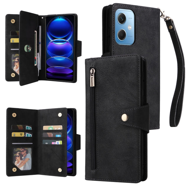Rivet Buckle 9 Cards Three Fold Leather Phone Case, For Samsung Galaxy A34, For Samsung Galaxy A54, For Xiaomi Redmi Note 12 5G Global / Poco X5, For Xiaomi Redmi Note 12 Pro 5G Speed / Note 12 Pro 5G Global / Poco X5 Pro