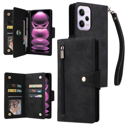Rivet Buckle 9 Cards Three Fold Leather Phone Case, For Samsung Galaxy A34, For Samsung Galaxy A54, For Xiaomi Redmi Note 12 5G Global / Poco X5, For Xiaomi Redmi Note 12 Pro 5G Speed / Note 12 Pro 5G Global / Poco X5 Pro