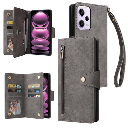Rivet Buckle 9 Cards Three Fold Leather Phone Case, For Samsung Galaxy A34, For Samsung Galaxy A54, For Xiaomi Redmi Note 12 5G Global / Poco X5, For Xiaomi Redmi Note 12 Pro 5G Speed / Note 12 Pro 5G Global / Poco X5 Pro