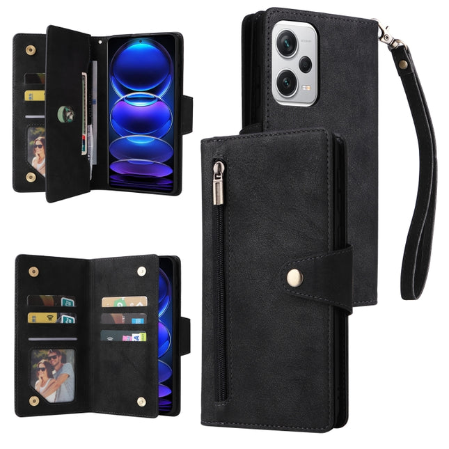 Rivet Buckle 9 Cards Three Fold Leather Phone Case, For Xiaomi Redmi Note 12 Explorer / Note 12 Pro+ Global