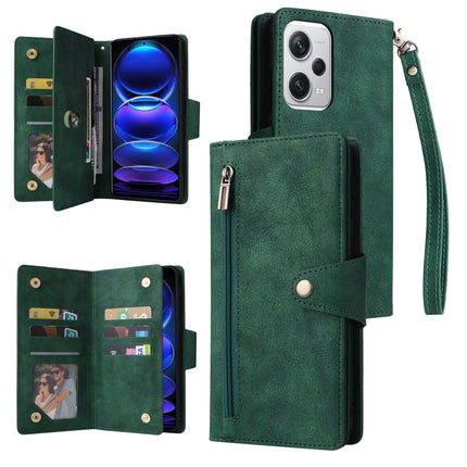 Rivet Buckle 9 Cards Three Fold Leather Phone Case, For Xiaomi Redmi Note 12 Explorer / Note 12 Pro+ Global