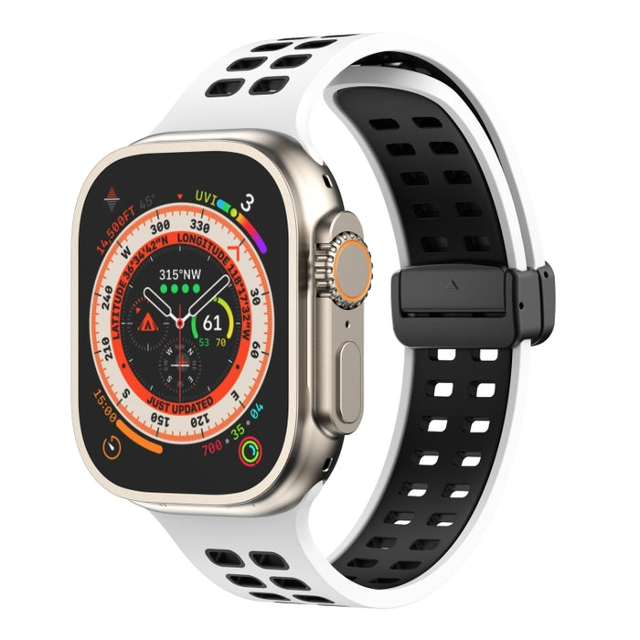 Magnetic Fold Clasp Square Holes Silicone Watch Band, For Apple Watch Series 8&7 45mm