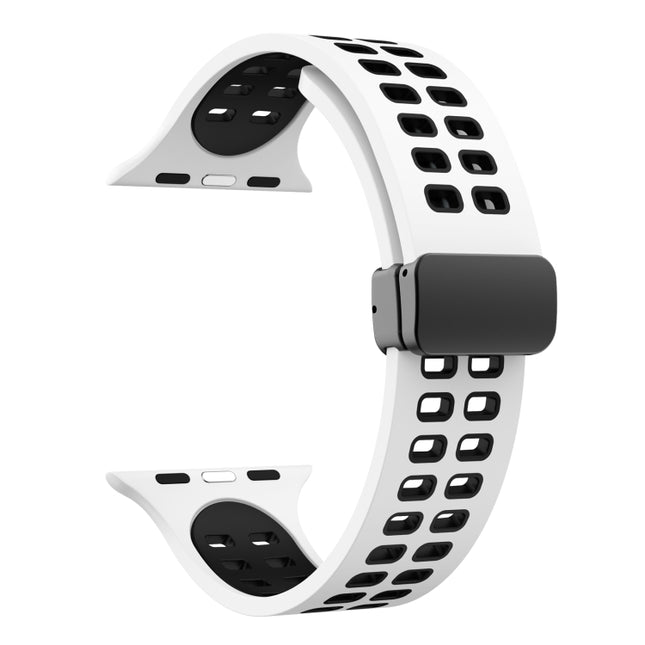 Magnetic Fold Clasp Square Holes Silicone Watch Band, For Apple Watch Series 8&7 45mm