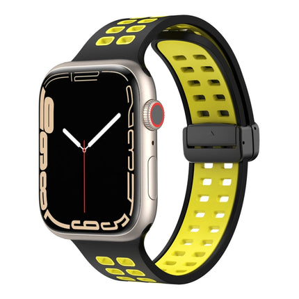Magnetic Fold Clasp Square Holes Silicone Watch Band, For Apple Watch Series 8&7 41mm