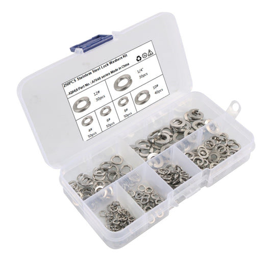 A7648 250 in 1 6 Sizes 304 Stainless Steel Split Lock Spring Washer Kit, A7648