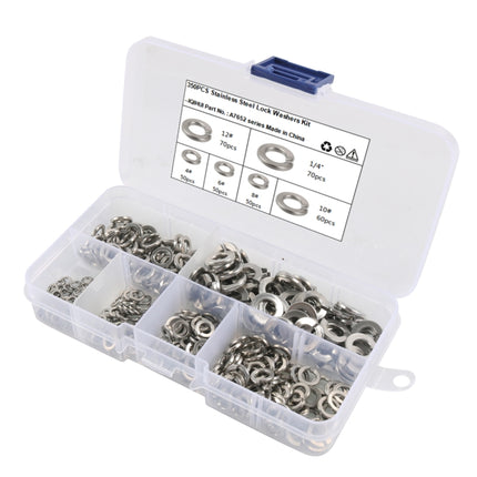 A7652 350 in 1 6 Sizes 304 Stainless Steel Split Lock Spring Washer Kit, A7652