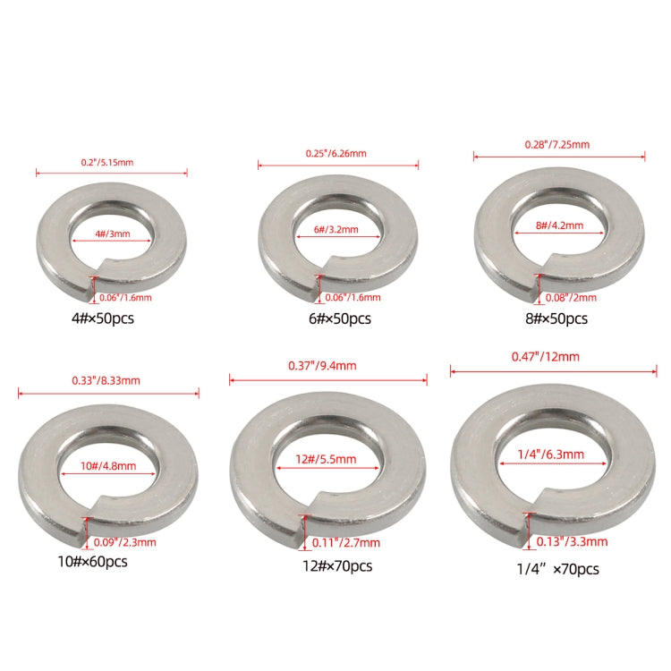 A7652 350 in 1 6 Sizes 304 Stainless Steel Split Lock Spring Washer Kit, A7652