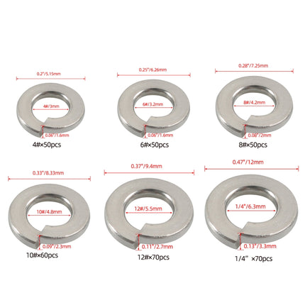 A7652 350 in 1 6 Sizes 304 Stainless Steel Split Lock Spring Washer Kit, A7652