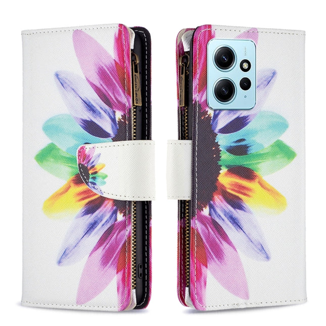 Colored Drawing Pattern Zipper Leather Phone Case, For Xiaomi Redmi Note 12 4G Global, For Nokia G22, For Samsung Galaxy A24 4G