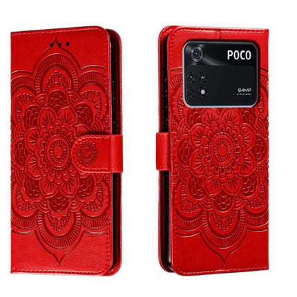 Sun Mandala Embossing Pattern Phone Leather Case, For Xiaomi Poco C40, For Xiaomi Poco M4 Pro