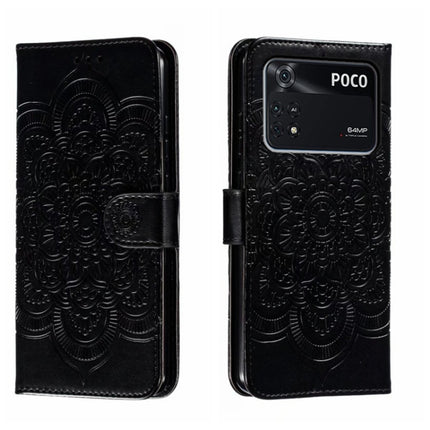 Sun Mandala Embossing Pattern Phone Leather Case, For Xiaomi Poco C40, For Xiaomi Poco M4 Pro