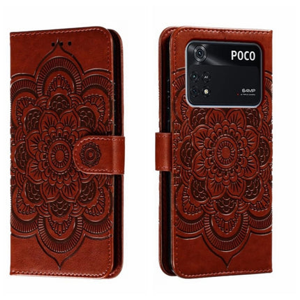 Sun Mandala Embossing Pattern Phone Leather Case, For Xiaomi Poco C40, For Xiaomi Poco M4 Pro