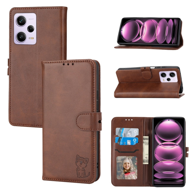 Embossed Happy Cat Pattern Flip Leather Phone Case, For Xiaomi Redmi Note 12 5G Global, For Xiaomi Redmi Note 12 Pro 5G Global, For Xiaomi Redmi Note 12 Pro+ 5G Global, For Xiaomi 12T/12T Pro/Redmi K50 Ultra