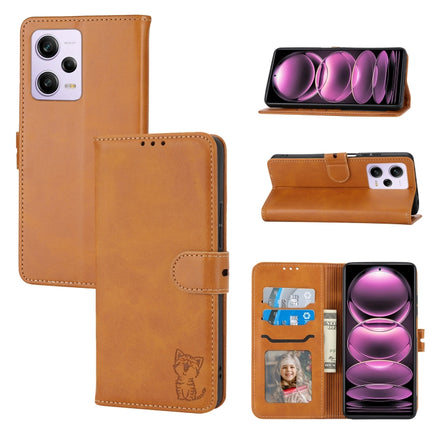 Embossed Happy Cat Pattern Flip Leather Phone Case, For Xiaomi Redmi Note 12 5G Global, For Xiaomi Redmi Note 12 Pro 5G Global, For Xiaomi Redmi Note 12 Pro+ 5G Global, For Xiaomi 12T/12T Pro/Redmi K50 Ultra