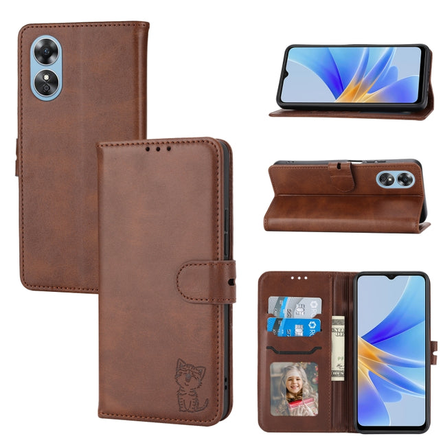 Embossed Happy Cat Pattern Flip Leather Phone Case, For Xiaomi 13, For Xiaomi 13 Pro, For OPPO A17, For Samsung Galaxy A14 5G